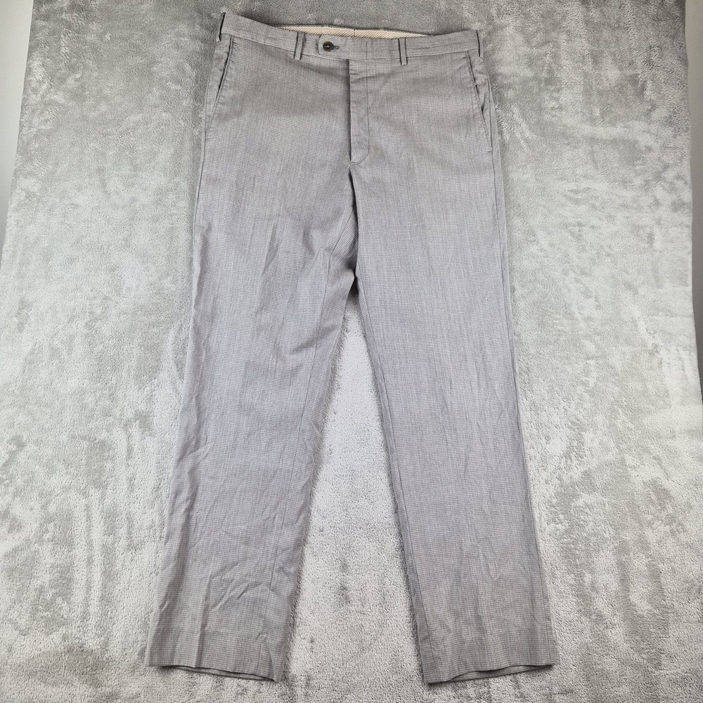 JB Britches Torino Dress Pants Mens 36 Grey Micro Check Wool Flat Front Italy